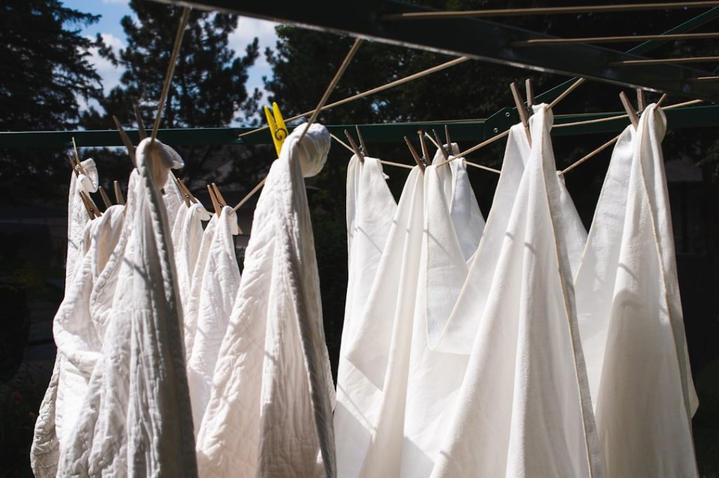 sheets hanging on a clothes line
